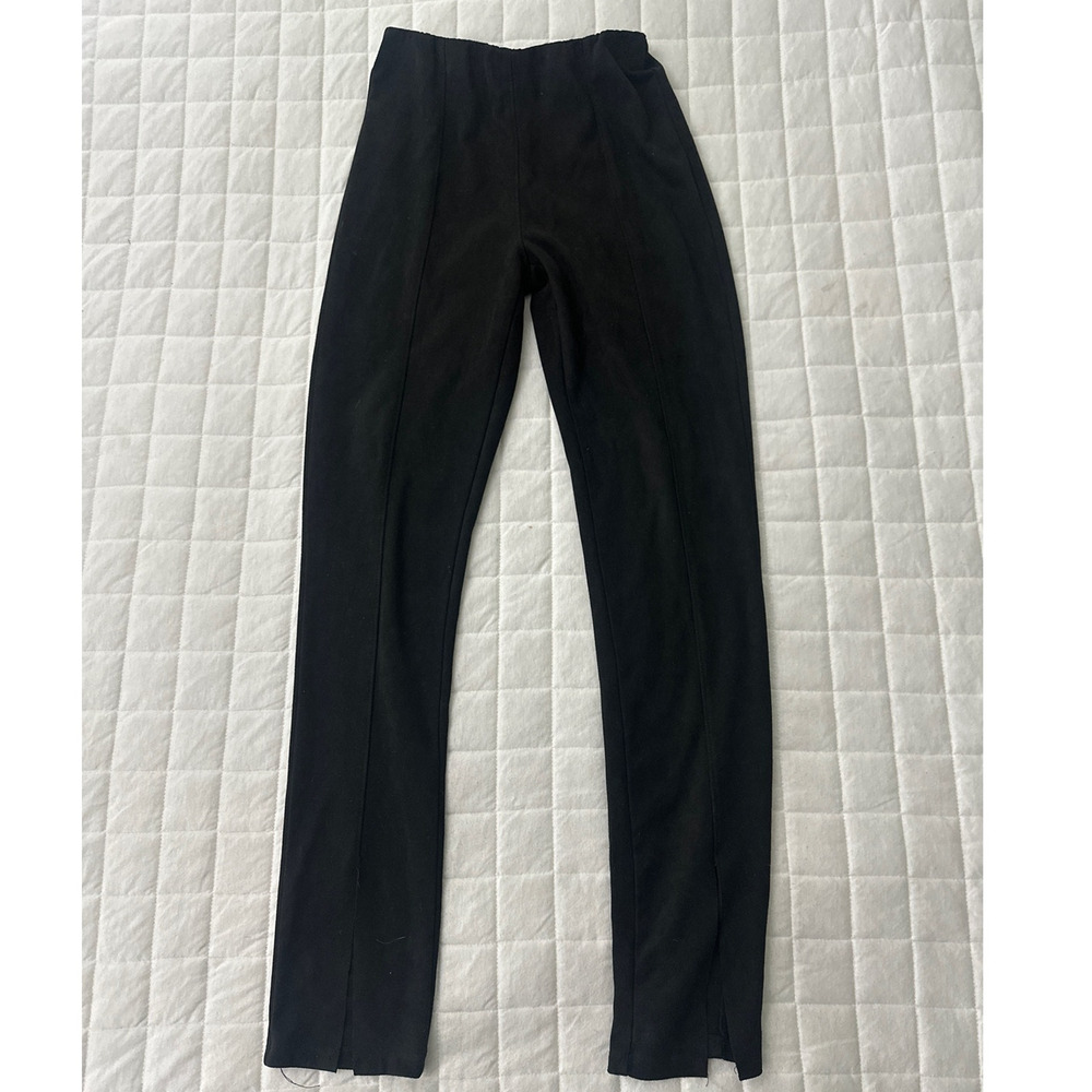 Tuckernuck Pomander Place Pants Small Black Sloan Leggings Faux Suede Flare Slit